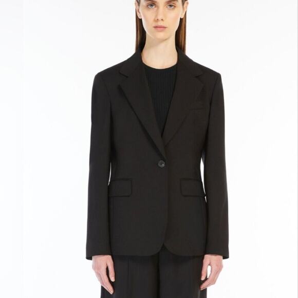 MaxMara Blazer Jacket Women Size 6 Black 100% Wool Button Front Office Corpcore - Picture 13 of 14